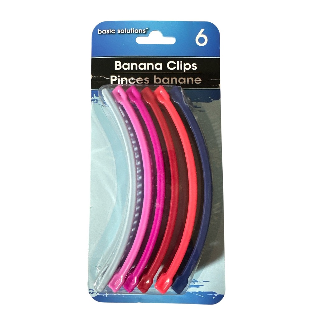 Banana Clips 6 Pack Multicolor Hair Accessories 80s Style Basic Solutions NIB